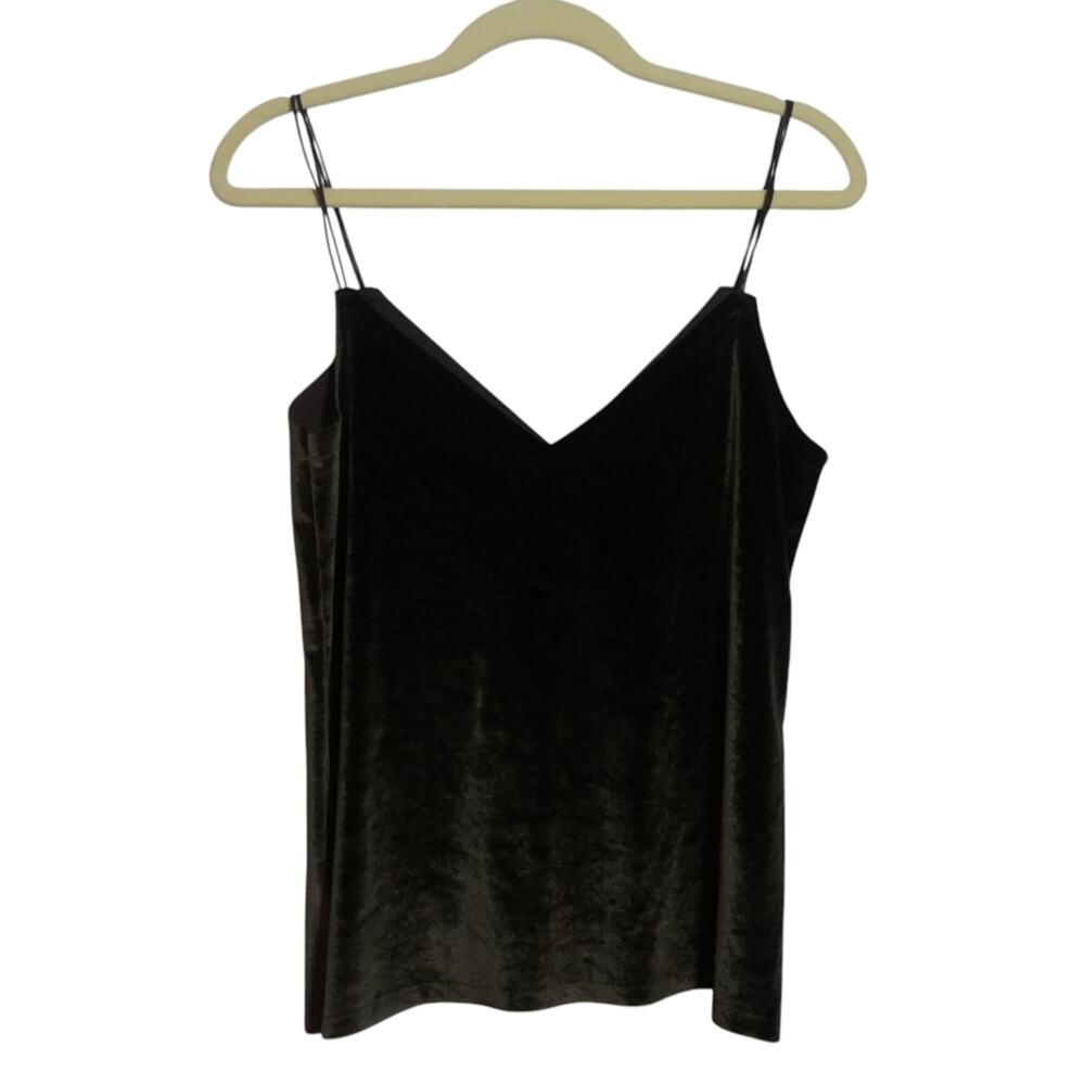 Pull And Bear Strappy Elegant Velvet Green V Neck Cami Top Edgy Dark Size M
